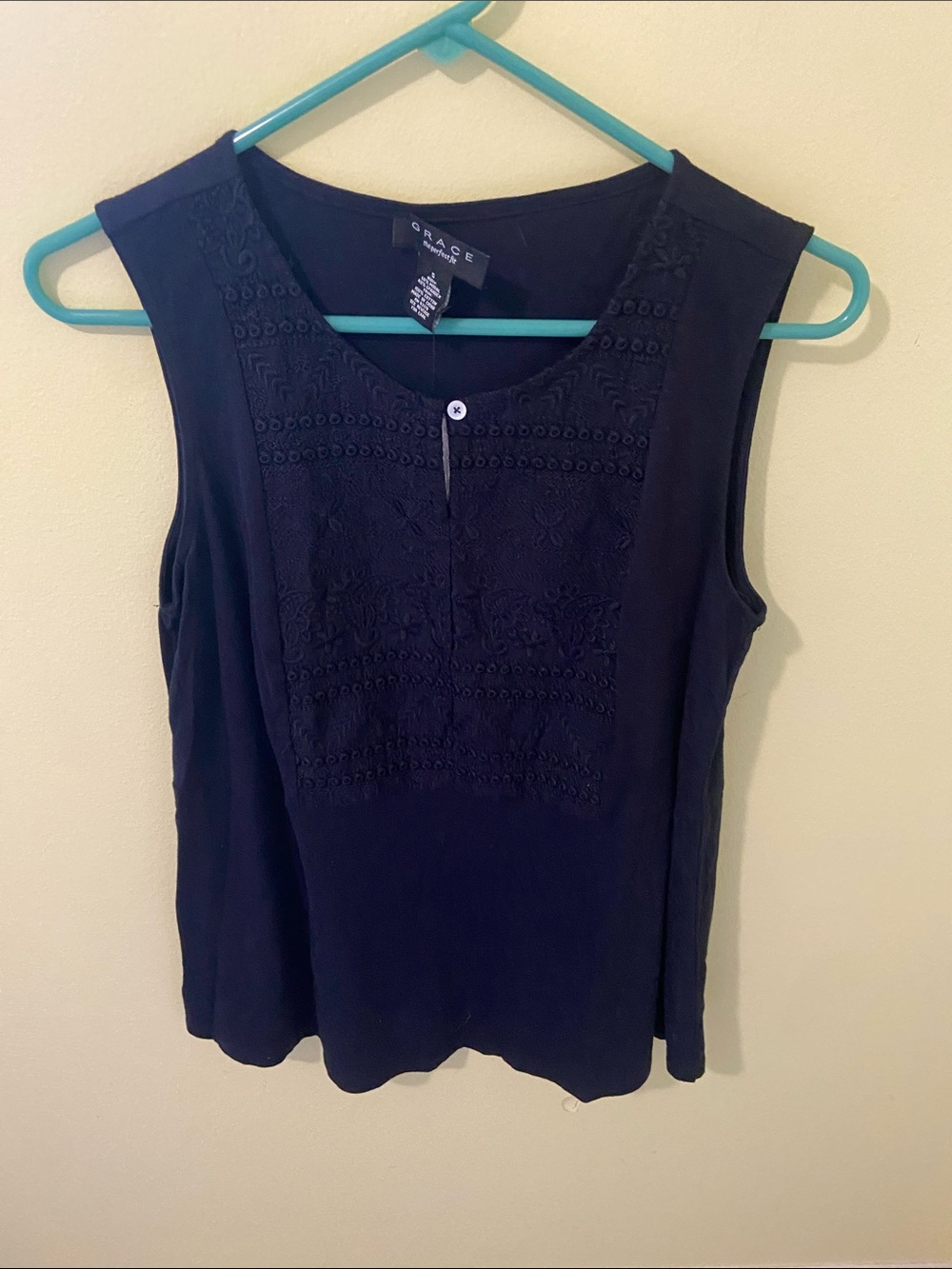 Grace Elements Dark Navy Embroidered Tank